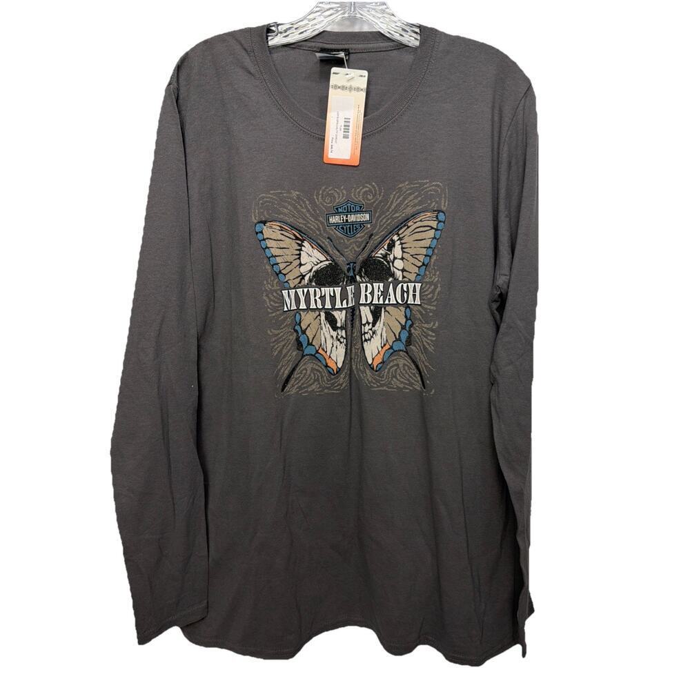 Harley Davidson Woman’s Gray Glitter Long Sleeve T-shirt Top XL